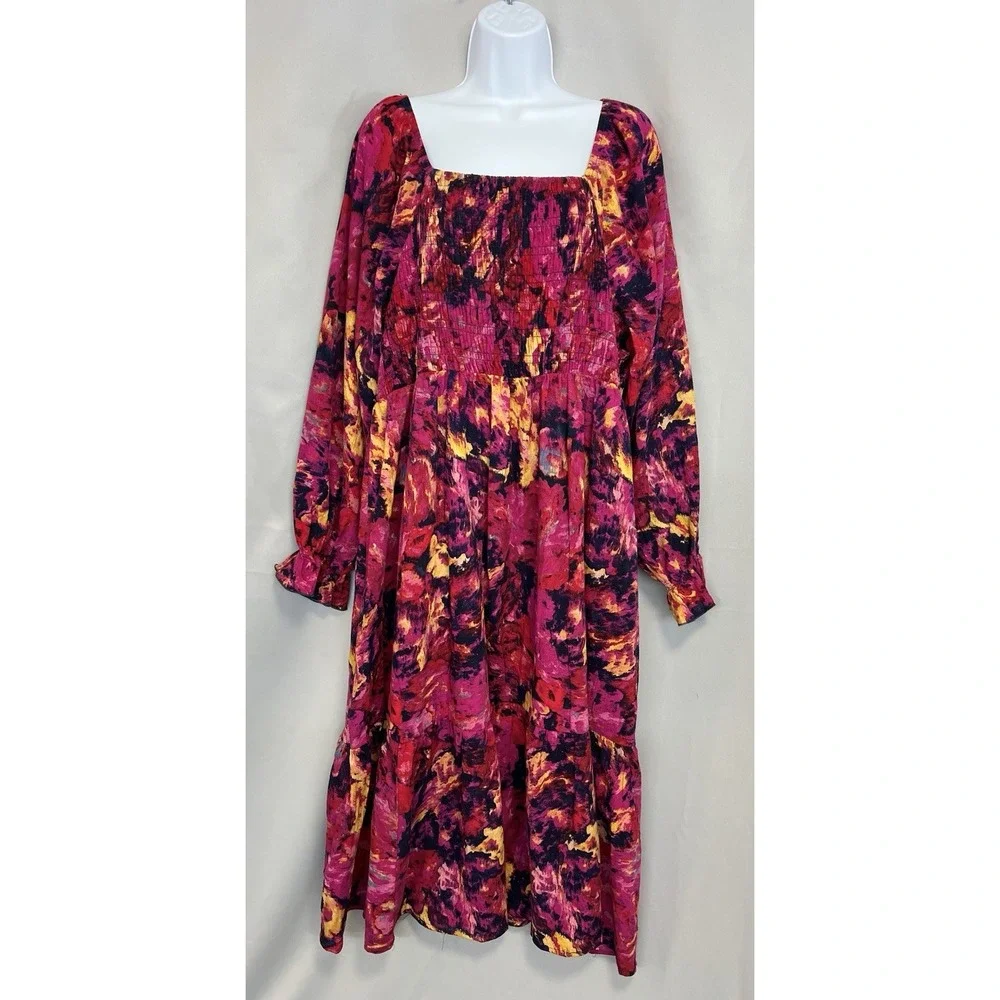 Terra and Sky Brushed Abstract Squared Neck peasant dress size 1X‎